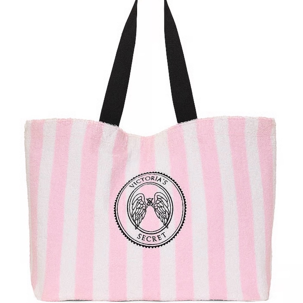 NWT Victoria's Secret Angel Essentials Pink/White Striped Terry Tote Bag MSRP$50
